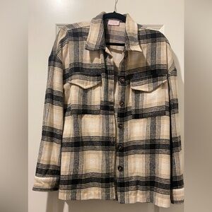 Pink Lily Plaid Jacket in Black and Cream